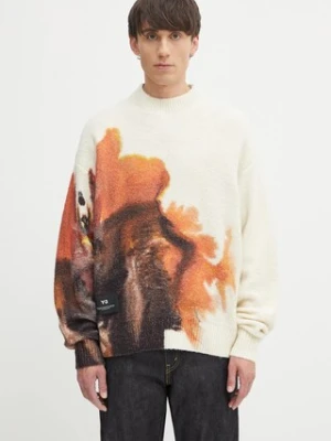 Y-3 sweter z wełną Graphic męski kolor beżowy ciepły JX7332