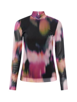 Y.A.S Damska koszulka z długim rękawem - YASMindy Kobiety Sztuczne włókno czarny|wyrazisty róż|różowy nadruk,