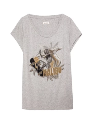 Zadig & Voltaire, Meryl Skeleton T-Shirt - Stylowa Koszulka Damska Gray, female,