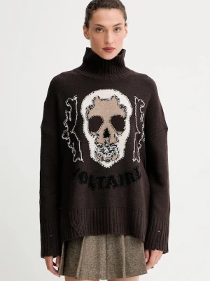 ZADIG&VOLTAIRE sweter wełniany damski kolor brązowy z golfem KWSW02825