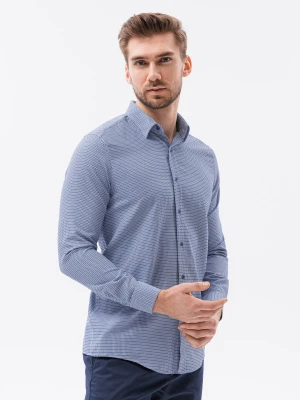 Żakardowa koszula męska z drobnym wzorem REGULAR FIT - granatowa V2 K623
 -                                    M Ombre