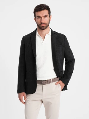 Żakardowa marynarka męska w delikatną kratę - czarna V2 - Rozmiar: L Ombre Clothing