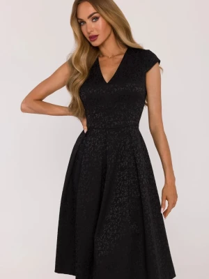 Żakardowa sukienka wieczorowa rozkloszowana czarna Moe
