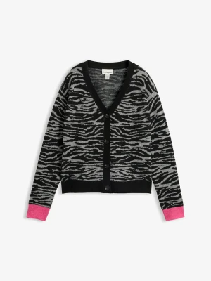Żakardowy sweter rozpinany BonPrix szary