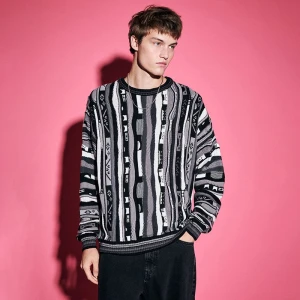 Żakardowy sweter typu coogi biało-czarny House