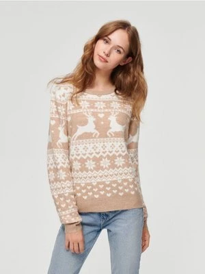 Żakardowy sweter we wzory brązowy House