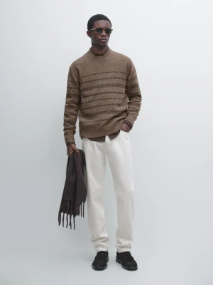 Żakardowy Sweter Z Dzianiny Z Mieszanki Wełny - Mokka - - Massimo Dutti - Mężczyzna