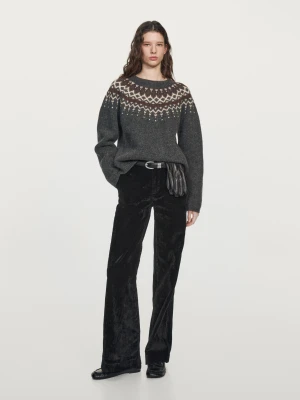 Żakardowy Sweter Z Dzianiny Ze 100% Wełny - Szary - - Massimo Dutti - Kobieta