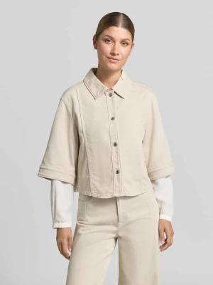 Żakiet o kroju relaxed fit z mieszanki bawełny, z tkaniny stylizowanej na denim Marc Cain Piaskowy