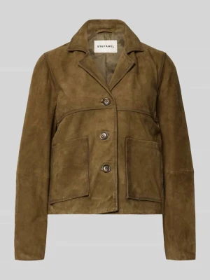 Żakiet ze skóry z naszywanymi wpuszczanymi kieszeniami Stefanel
