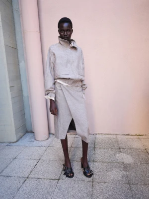 Zakładana spódnica w kratę jasny / pastelowy szary - Kobieta - - MANGO