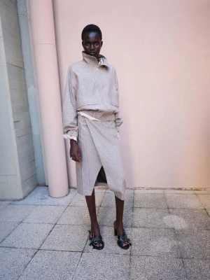 Zakładana spódnica w kratę jasny / pastelowy szary - Kobieta - - MANGO