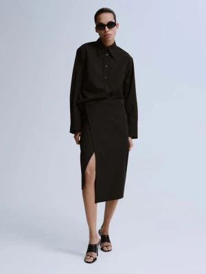 Zakładana spódnica z rozcięciem czekoladowy - Kobieta - - MANGO