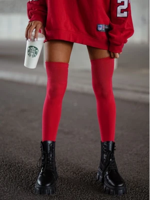 Zakolanówki bawełniane gładkie - czerwone  magmac 