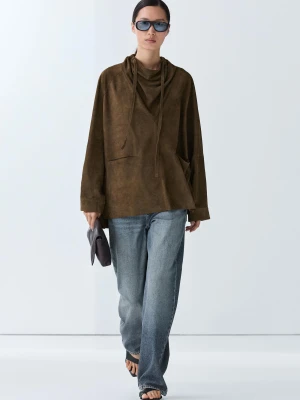 Zamszowa Koszula Ze Stójką - Khaki - Massimo Dutti - Female