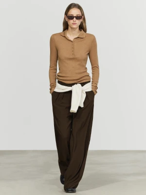 Koszulka, Podwyższany Kołnierz, Długi Rękaw - Ciemny Camel - Massimo Dutti - Female