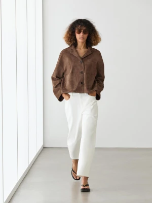 Zamszowa Kurtka O Luźnym Kroju - Szarobrązowy - Massimo Dutti - Female