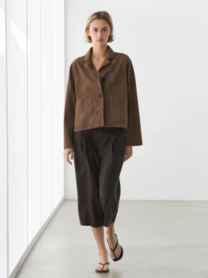 Zamszowa Kurtka O Luźnym Kroju - Szarobrązowy - Massimo Dutti - Female