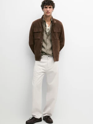 Zamszowa Kurtka Skórzana Z Kieszeniami - Brązowy - Massimo Dutti - Male