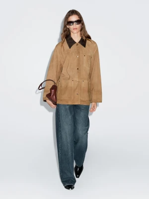 Zamszowa Kurtka Skórzana Z Ozdobnym Kołnierzykiem - Sprany - - Massimo Dutti - Kobieta