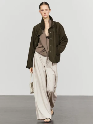 Zamszowa Kurtka Z Golfem - Khaki - Massimo Dutti - Female