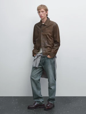 Zamszowa Kurtka Z Owczej Skóry - Brązowy - - Massimo Dutti - Mężczyzna