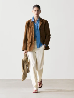 Zamszowa Marynarka Z Klapami - Wielbłądzi - Massimo Dutti - Female