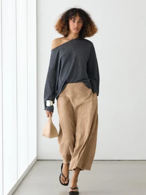 Zamszowa Rozkloszowana Spódnica Midi Z Paskiem - Piaskowy - - Massimo Dutti - Kobieta