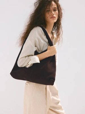 Zamszowa torba shopper czekoladowy - Kobieta - Rozmiar uniwersalny - MANGO