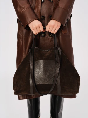 Zamszowa torebka czekoladowa typu worek TARANKO