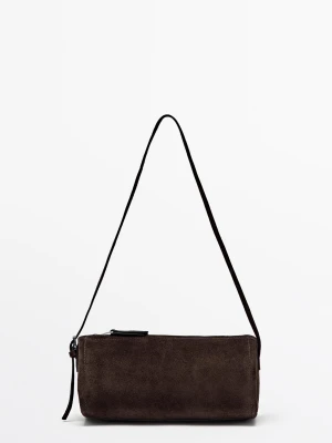 Zamszowa Torebka Listonoszka - Czekoladowy - Massimo Dutti - Female