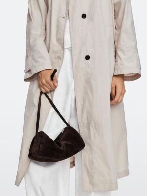 Zamszowa Torebka Listonoszka - Czekoladowy - Massimo Dutti - Female