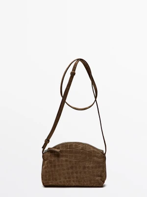 Zamszowa Torebka Listonoszka - Khaki - Massimo Dutti - Female