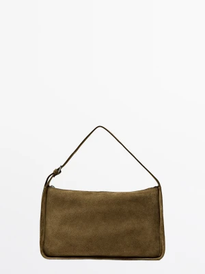 Zamszowa Torebka Listonoszka - Zielony Khaki - Massimo Dutti - Female