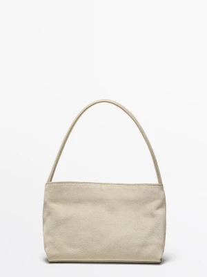 Zamszowa Torebka Na Ramię - Ecru - Massimo Dutti - Female