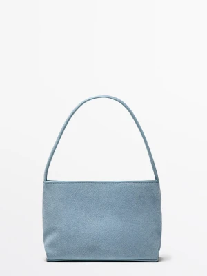 Zamszowa Torebka Na Ramię - Jasnoniebieski - Massimo Dutti - Female