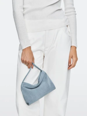 Zamszowa Torebka Na Ramię - Jasnoniebieski - Massimo Dutti - Female