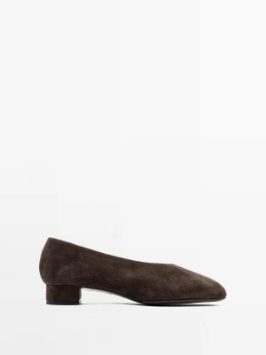 Zamszowe Balerinki Na Obcasie - Brązowy - Massimo Dutti - Female