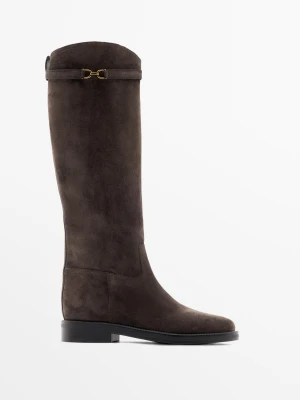 Zamszowe Kozaki W Stylu Jeździeckim - Brązowy - Massimo Dutti - Female
