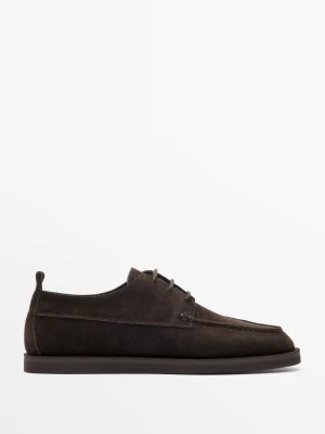 Skórzane Półbuty Z Zamszu Z Przeszyciami - Brązowy - Massimo Dutti - Male