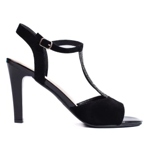Zamszowe eleganckie czarne sandały na szpilce Sergio Leone