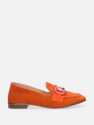 ZAMSZOWE MOKASYNY DAMSKIE Z KLAMRĄ 28445 S-L ORANGE Venezia