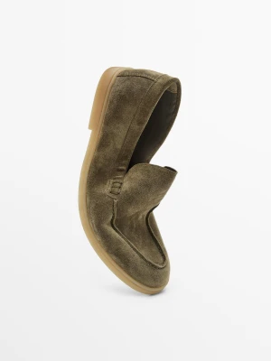 Zamszowe Mokasyny - Khaki - - Massimo Dutti - Kobieta
