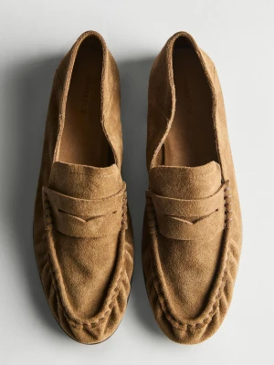 Zamszowe Mokasyny - Wielbłądzi - - Massimo Dutti - Kobieta