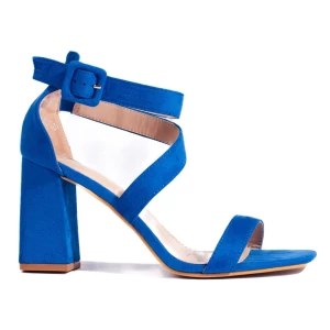 Zamszowe niebieskie sandały damskie na słupku Inna marka