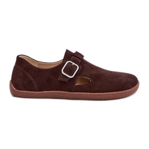 Zdjęcie produktu Zamszowe Półbuty Barefoot Damskie Z Klamrą Łaty Zazoo N1261 Czekoladowe brązowe