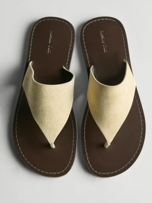 Zamszowe Sandały Na Palec - Beżowy - - Massimo Dutti - Kobieta