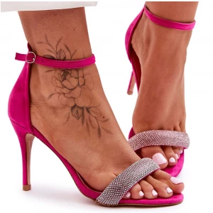 Zamszowe Sandały Na Szpilce Z Dżetami Fuksja Moments różowe Inna marka
