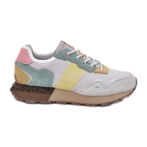 Zamszowe Sneakersy Damskie Big Star RR274244 HI-POLY System Szaro-Żółte szare