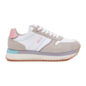 Zamszowe Sneakersy Damskie Big Star RR274A047 HI-POLY System Beżowo-Białe beżowy